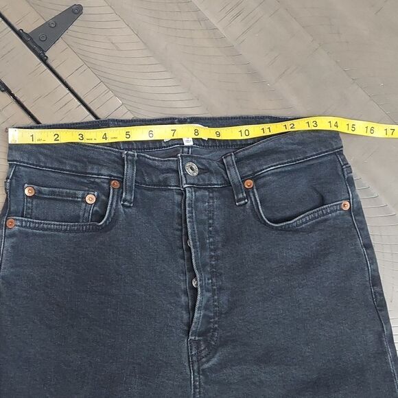 Re/done High Rise Raw Hem Straight Jeans Buttonfly Faded Black Sz 29 - Picture 7 of 12